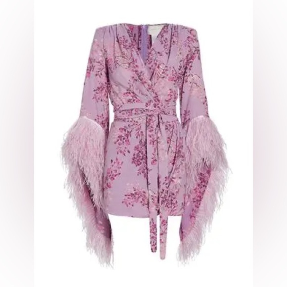 Bronx and Banco Lilac Floral Feathered Robe